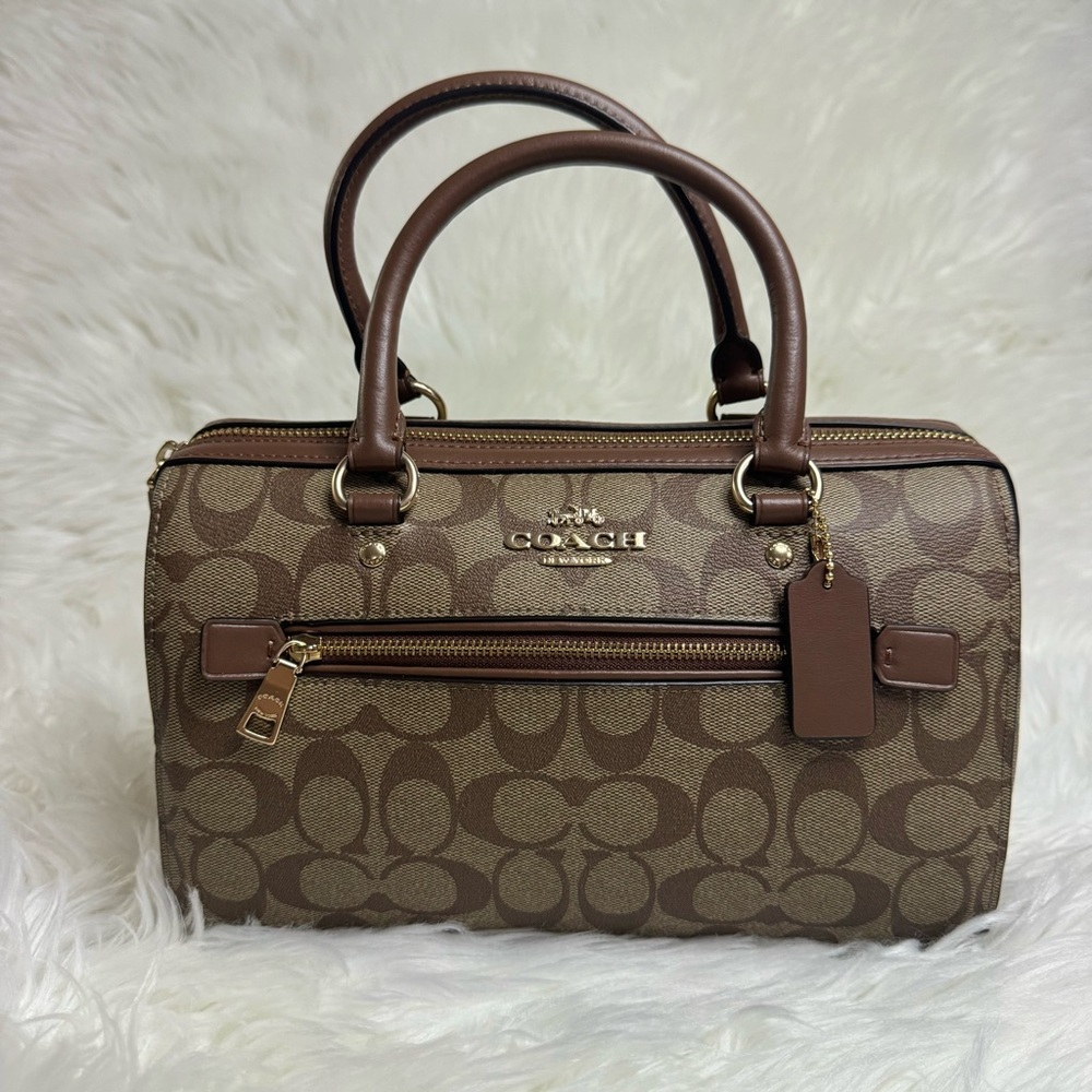 Coach Rowan Satchel 83607 Khaki Bright Violet